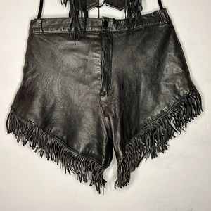 Leather High Waisted Shorts with Fringe